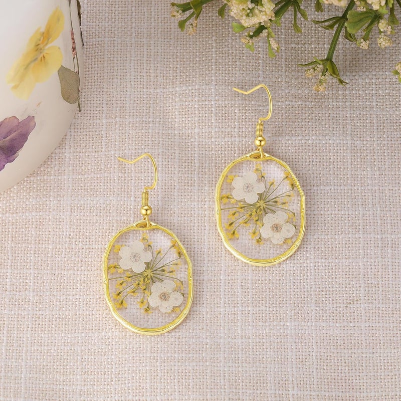 AUNTESIGN Store Forget-Me-Not and Queen Anne's Lace Pressed Wildflower Earrings | Pressed Flower Earrings | Handmade Drop and Dangle Earrings | Gift for Woman - Image 2